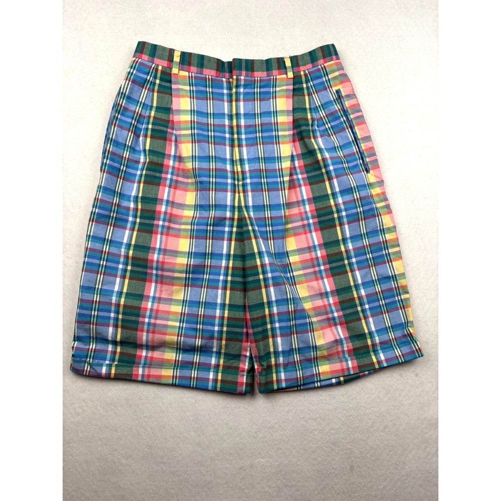 Lands' End Plaid Shorts Womens 12 Pleated Front Preppy Patchwork